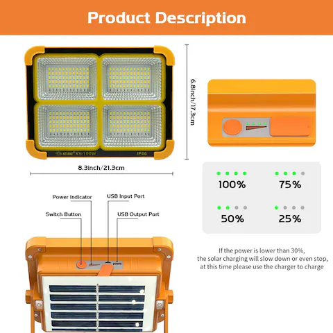 خرید پرژکتور شارژی سولاری پاور بانک دارky-100w
