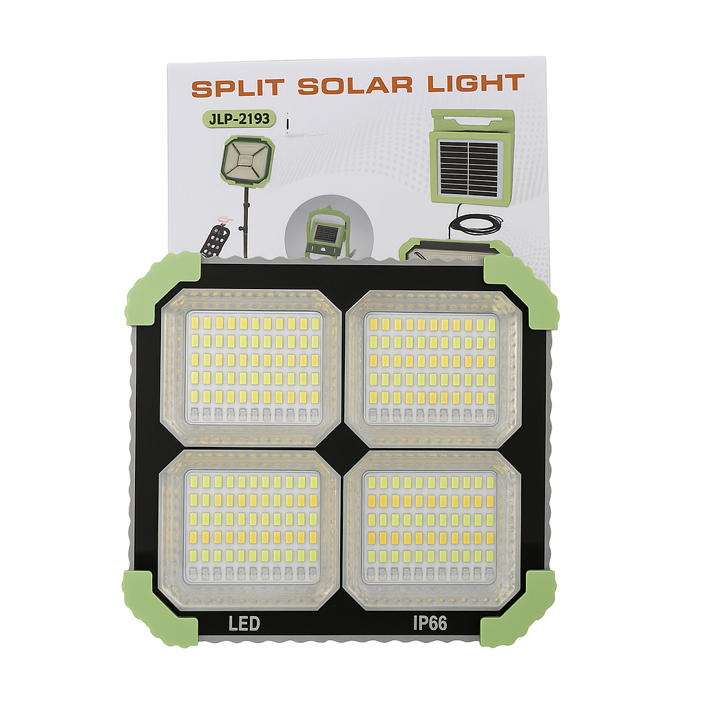 پروژکتور خورشیدی شارژی | پنل جدا Solar Light | مدل JLP‑2193 | نوردهی قوی و کم‌مصرف