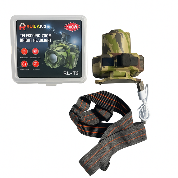 خرید چراغ پیشانی زومدار نظامی RUI LANG RL-T2 | پرقدرت 100 وات، ضدآب و شارژی