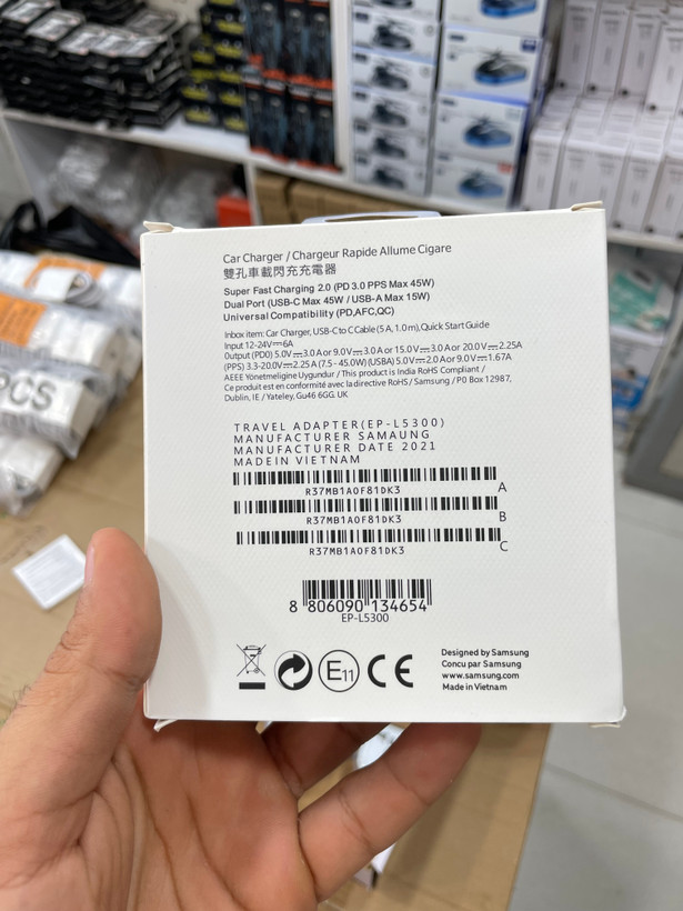 شارژر فندکی خودرو Samsung مدل EP-L5300 دو پورت فست شارژ ۴۵+۱۵ وات