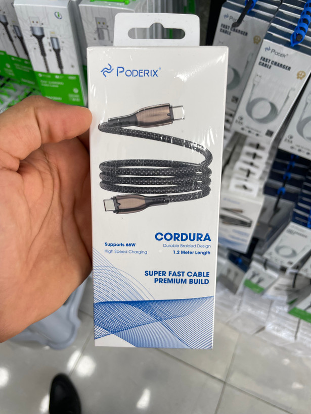 کابل شارژ Type-C به Type-C پودریکس مدل Cordura طول ۱.۲ متر